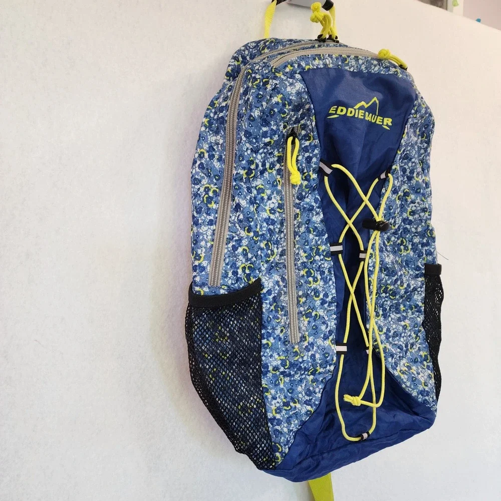 Eddie Bauer Stowaway 20L Backpack Blue Neon Yellow Bungee Hiking Bag Packable